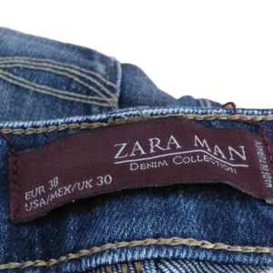 Men's Zara Man Blue Denim Jeans Waist 30 with Brown Stitching